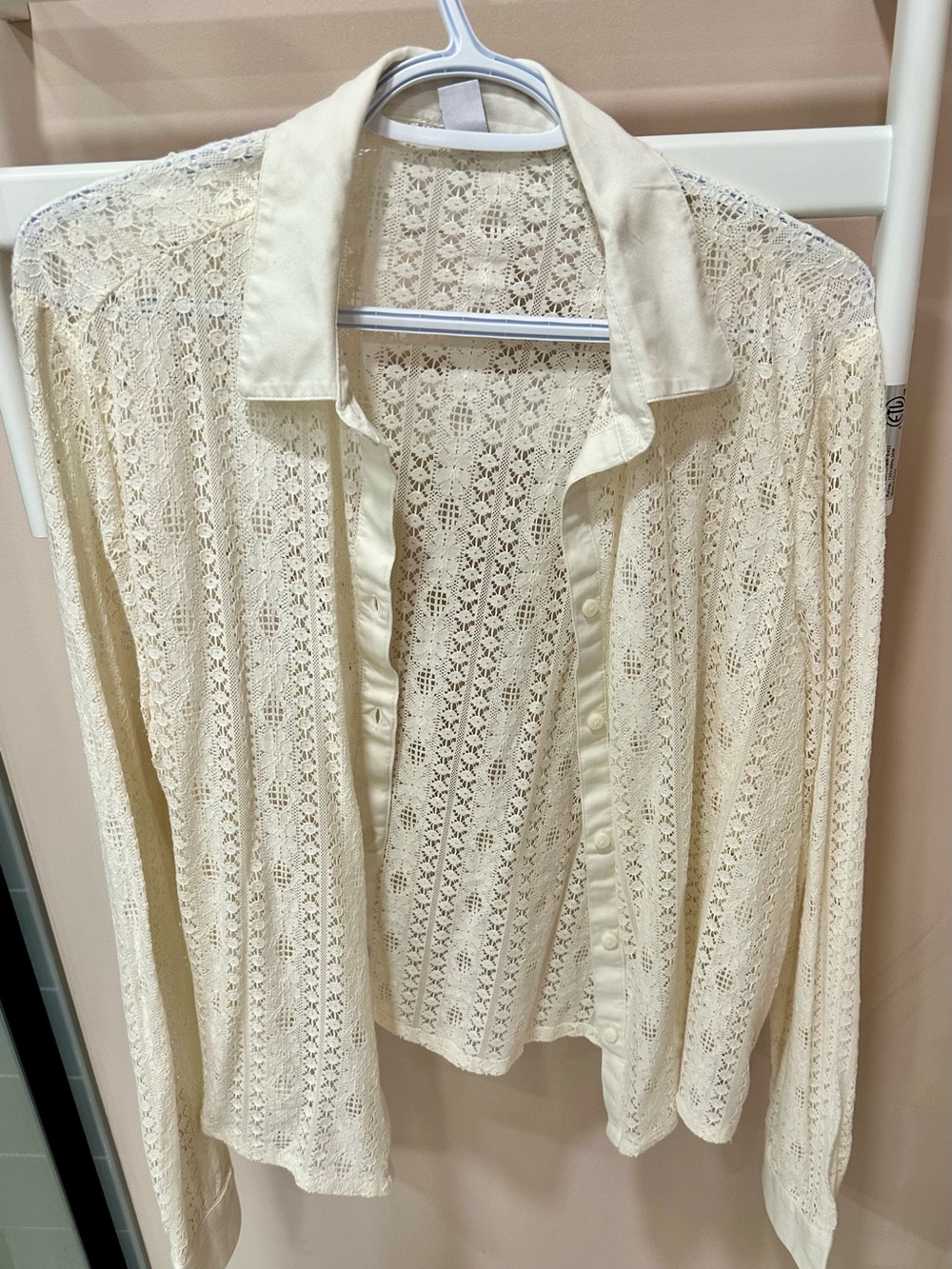 Old Navy Cream Lace Crochet Button-Down Shirt